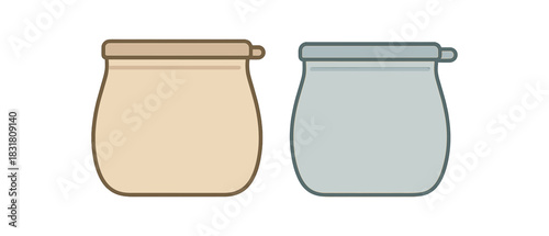 Flat vector illustration 2 silicone food pouches with zip tops rounded forms minimal detail zero contain