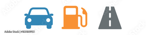 minimal icons colored blue fuel icon colored orange road symbol colored gray