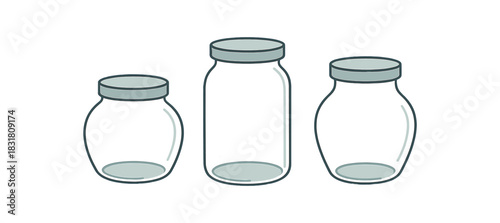 Flat vector illustration glass containers with removable lids rounded forms minimal kitchen detail zero contain