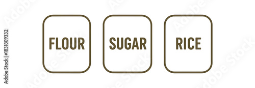 Flat vector illustration pantry labels for jars and containers rounded rectangles minimal detail zero contain