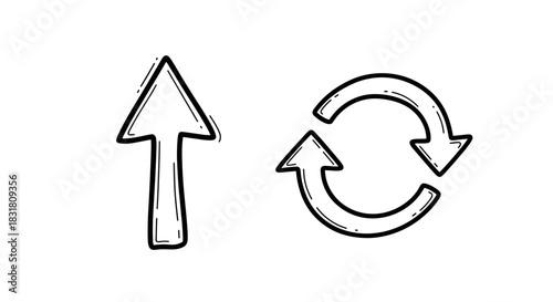 Arrow symbols indicating direction and circular motion in sketch style  