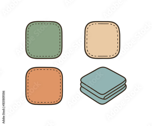 Flat vector illustration 4 reusable napkins and small cloth stack rounded shapes clean outline zero contain