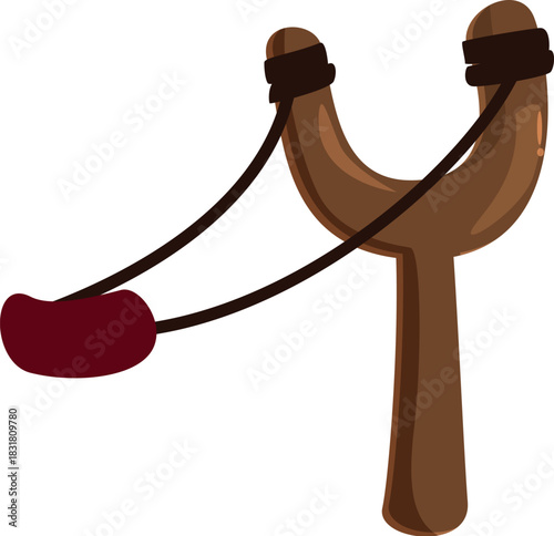 Classic wooden slingshot ready to launch, representing traditional hunting and recreational activities