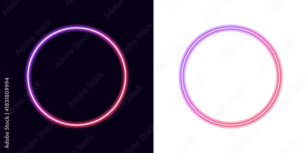 Naklejka premium Neon circle frame in purple and blue on transparent PNG. Vector futuristic illustration with glowing energy effect. Ideal neon circle design for tech and cyberpunk art.