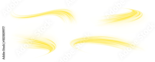 PNG curved neon lines twist and flow with motion across a dark background. Bright yellow cyan streaks and glowing trails highlight speed and energy. Vector light lines overlap with dynamic motion blur