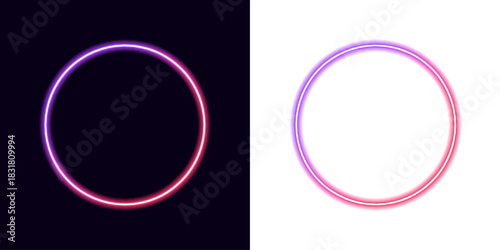 Neon circle frame in purple and blue on transparent PNG. Vector futuristic illustration with glowing energy effect. Ideal neon circle design for tech and cyberpunk art.