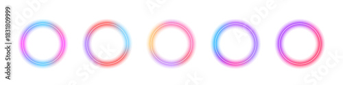 Glowing neon circle with futuristic frame on transparent PNG. Vector illustration with electric pink and blue highlights. Abstract neon circle design for digital artwork.