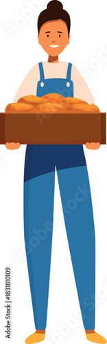 Baker carrying a crate full of bread, showcasing the result of baking work