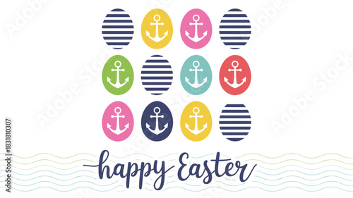 A charming grid of easter eggs with a playful nautical theme perfect for spring celebrations