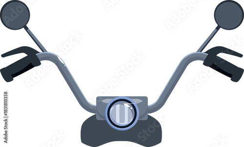 Chrome handlebar featuring round headlight and rearview mirrors, evoking a sense of adventure and freedom on the open road