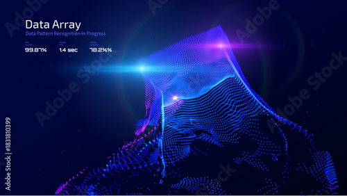 Glowing data particles assemble a 3d cube abstract digital background. Perfect for AI concepts, big data visualization, futuristic technology presentations for websites and corporate media
