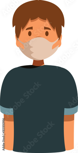 Illustration of a young man wearing a protective face mask, promoting safety measures during a pandemic situation