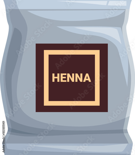 Sealed foil package containing henna powder, ideal for hair coloring, temporary tattoos, and body art