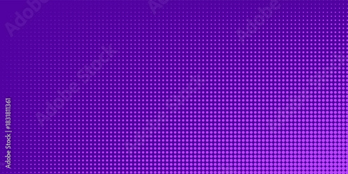  Violet pixelated dotted texture overlay. Cartoon pop art faded gradient pattern. Vector backdrop for poster, banner, advertisement