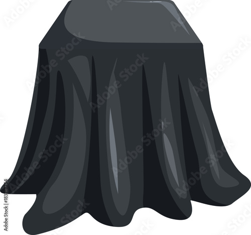 Black cloth covering a square pedestal, creating anticipation for a grand reveal