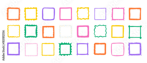 Square frames with scalloped edges. Wavy shapes, and funky geometric text box frameworks. Curved photo borders with a zigzag edge.