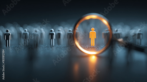 A captivating image symbolizing talent acquisition, showcasing one unique individual standing out in a crowd being identified for their special skills.