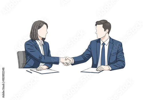 Successful business handshake between confident businesswoman and businessman finalizing deal, partnership agreement, and collaboration for future growth