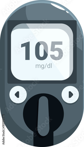 Glucose meter displays a blood sugar level of 105 mgdl, emphasizing diabetes management and health monitoring