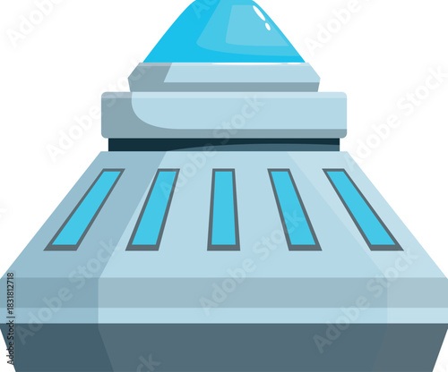 Modern spaceship with blue lights hovering in space, ready for interstellar travel
