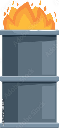 Metal barrel is burning, representing environmental pollution and industrial waste problems