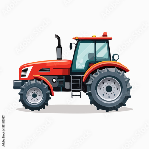 Detailed illustration of a red tractor with large wheels, perfect for agriculture and construction themes