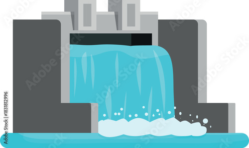 Water flowing over a hydroelectric dam, generating clean and sustainable energy