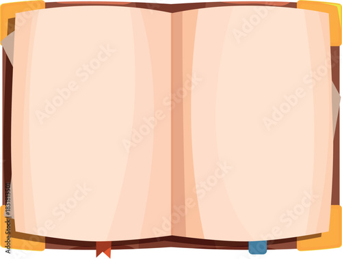 Open book with blank pages and colorful bookmarks invites readers to imagine and create their own stories