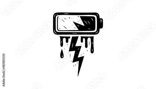 Creative dripping battery with lightning bolt design in black and white style