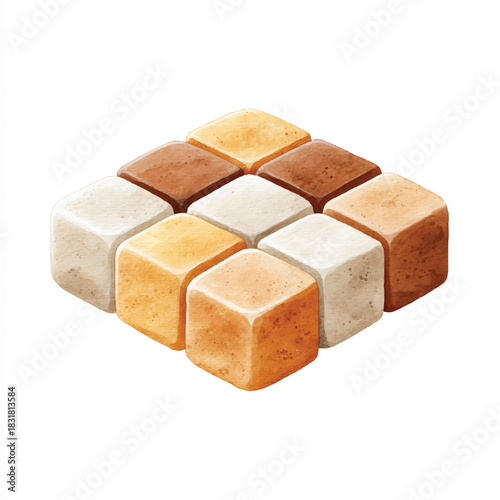 Isometric Cubes Grid with Earthy Tones and Textured Blocks