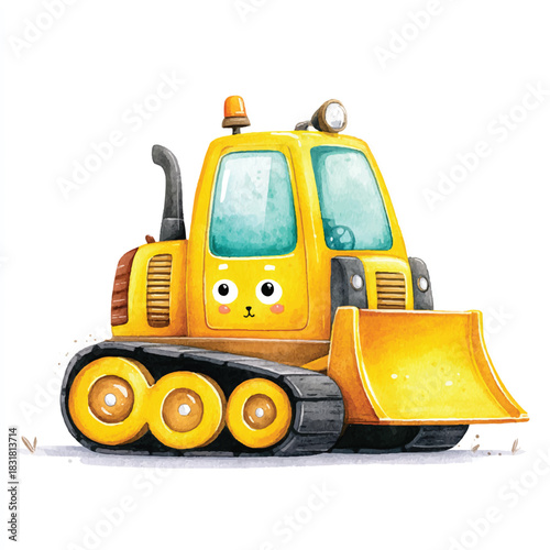 Cute Yellow Bulldozer Cartoon Character Illustration
