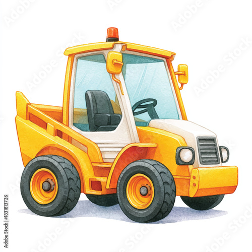 Cute Yellow Cartoon Construction Vehicle Illustration