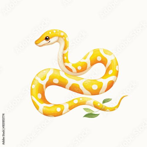 Cute Yellow Cartoon Snake Illustration with Friendly Smile