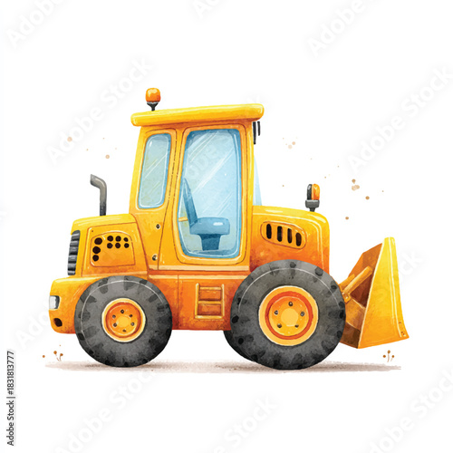 Cute Yellow Cartoon Front Loader Construction Vehicle Illustration