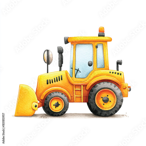 Cute Yellow Front-End Loader Cartoon Illustration