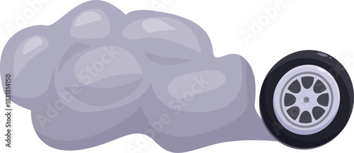 Car wheel leaving a smoke trail, burning rubber on asphalt in dynamic motion