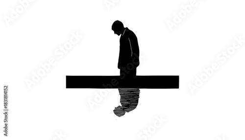 Silhouette of man with mirrored reflection on water surface