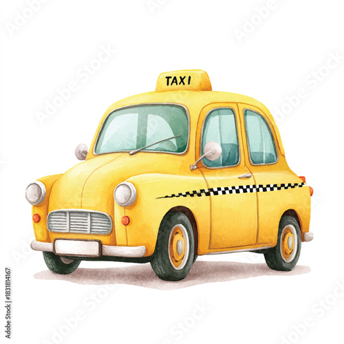 Cute Yellow Watercolor Taxi Car Illustration