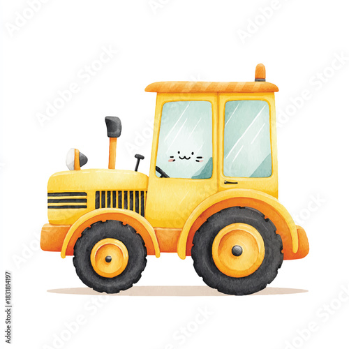 Cute Yellow Watercolor Tractor Illustration