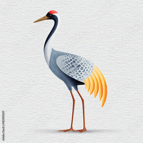 Elegant Japanese Crane Bird Watercolor Illustration