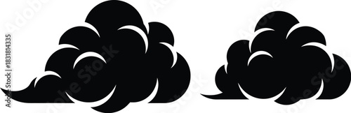 Two black cloud shapes stylized and abstract against a white background
