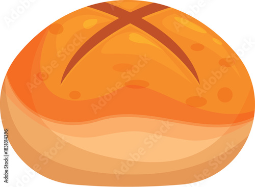 Delicious round loaf of bread featuring a cross shaped cut, freshly baked and ready to be enjoyed