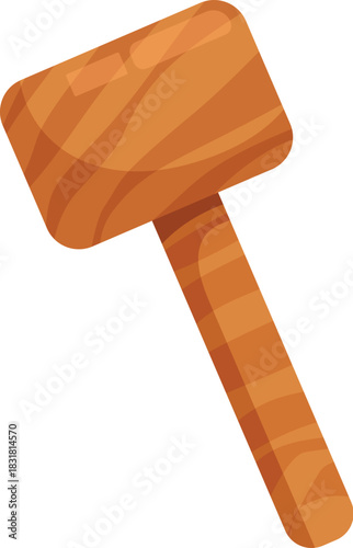 Wooden mallet with visible wood grain, a tool used in carpentry and woodworking for striking chisels and other tools
