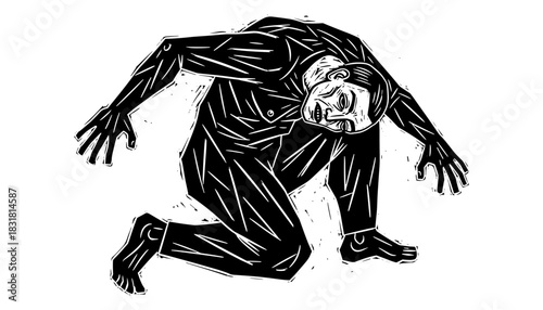 Distressed figure in dynamic pose with expressionist lines