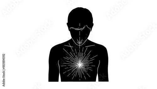 Silhouette person with radiant light from heart