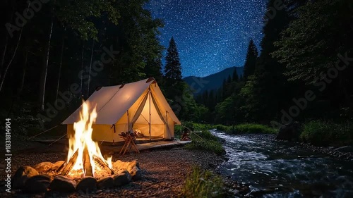 Wallpaper Mural Camping Adventure Under the Stars - A Peaceful Night in Nature. Torontodigital.ca
