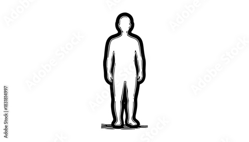 Monochrome silhouette of standing human figure with bold outline