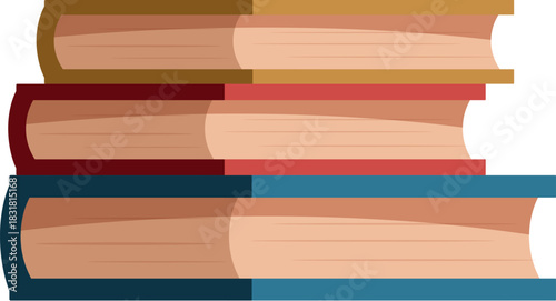 Three colorful books are stacked, creating a visually appealing pile, perfect for educational or literary concepts