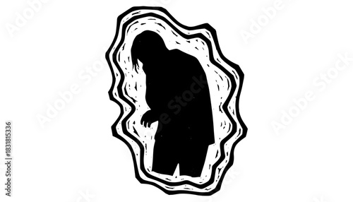 Silhouette of person with wavy border in black and white