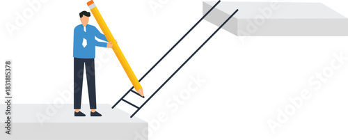 Businessman drawing ladder creative solution bridging gap creating opportunity career growth problem solving ambition strategy success concept